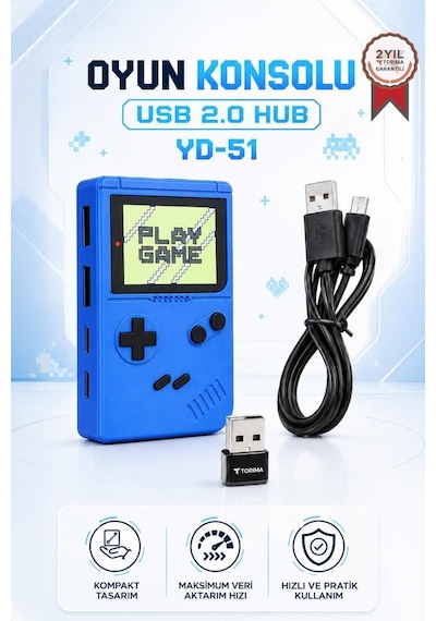 Retro Oyun Konsolu Usb Hub Dağıtıcı 2.0 Usb + Type-c Port Çoğaltıcı Yd51 Lacivert