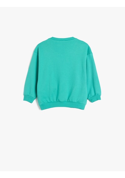 Koton Sweatshirt Canavar Baskılı Uzun Kollu Bisiklet Yaka Turkuaz 5wmb10197tk Turkuaz
