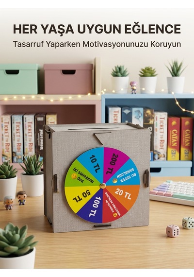 Eğlenceli Tasarruf Çarklı Felek Ahşap Para Biriktirme Kutusu