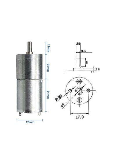 12v 5rpm Jga25-370 Redüktörlü Dc Motor Metal Dişli Yüksek Tork Kuvvet 25mm Robot Oyuncak