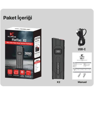 Klarus Flattac X2 Ultra İnce 3000 Lümen Taktik El Feneri Siyah