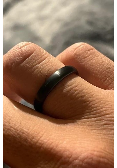 4mm Mat Siyah Bombeli Unisex Kadın Erkek Çelik Alyans Yüzük Cl34 Siyah