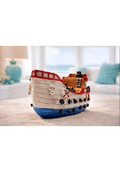 Vintage Korsan Hazine Gemisi Kitap Desteği El Yapımı Reçine Pirate Treasure Ship Bookend, Ev & Ofis Dekoru