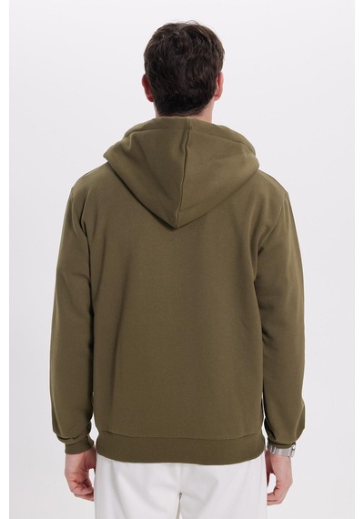 Tudors Unisex Relax Fit Rahat Kesim Pamuklu İçi Polarlı Çift Cepli Tam Fermuarlı Haki Kapüşonlu Sweatshirt-41651 Kahverengi