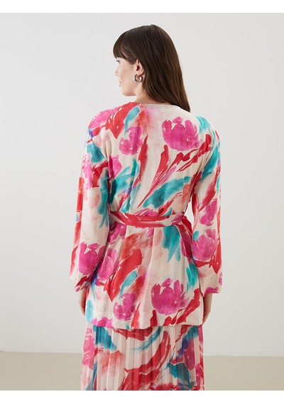 Lcw Modest Pembe Şal Yaka Desenli Oversize Kadın Kimono