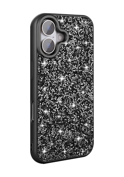 Apple     Uyumlu iPhone 16 Plus Kılıf Parlak Taşlı Tasarım Zore Pırlanta Kapak Siyah