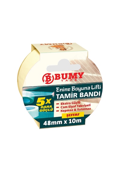 Bumy 48mm X 10m Şeffaf Enine Boyuna Lifli Tamir Bandı - Mfx9769