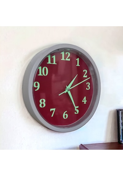 Fosforlu Gece Parlayan Kırmızı Beyaz Salon Ofis Duvar Saati 22 Cm Kırmızı