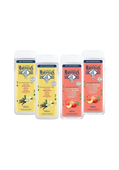 Le Petit Marseillais Organik Vanilya Sütü Duş Jeli 400 ml x2 + Beyaz Şeftali ve Nektarin Duş Jeli 400 ml x2