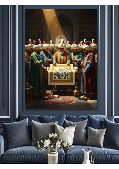 Osmanlı Sultanı Ve Divan Heyeti Dekoratif Kanvas - Mdf Ahşap Tablo