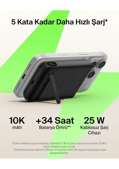 Ultracharge Pro 5000 Mah Manyetik Stantlı Power Bank, 25 W - Siyah