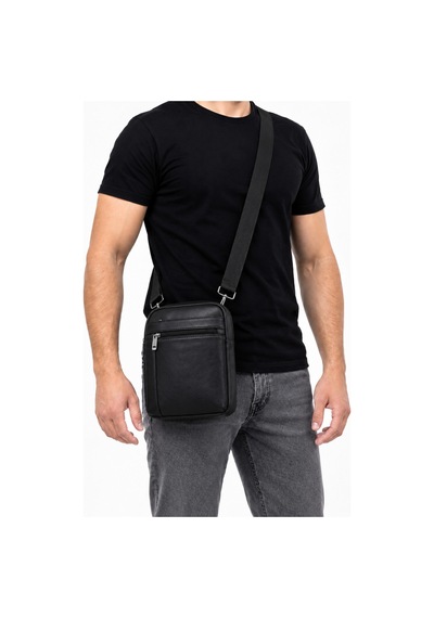 Levano Leather Hakiki İtalyan Dana Derisi Erkek Çapraz Askılı Omuz Çantası 22x16 Cm Fermuarlı Deri Postacı Çanta Siyah