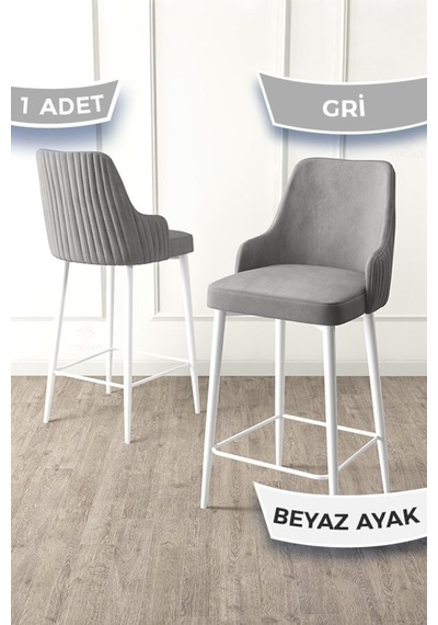 Canisa Enox Serisi,1 Adet Gri Sandalye Mutfak Bar Sandalyesi, Babyface Kumaş, Beyaz Metal Ayak, Sandalyeler Gri Ayaklar Beyaz