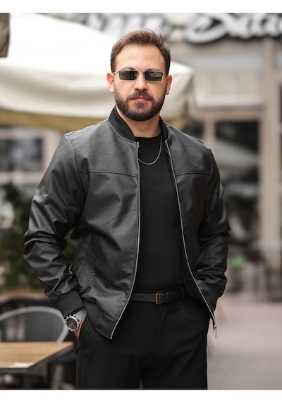 Yeni Sezon Kolej Bomber Süet Ceket Siyah Carbon