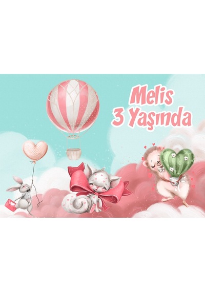 Sevimli Hayvanlar Temalı Doğum Günü Afişi - 70x100 Cm