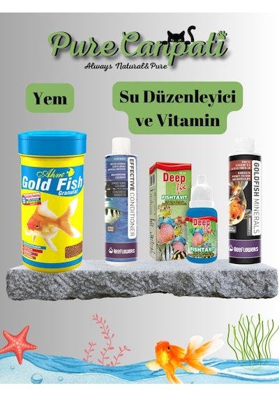 Purecanpati Japon Balığı Bakım Ve Vitamin Seti Yem, Su Düzenleyici, Vitamin Ve Mineral