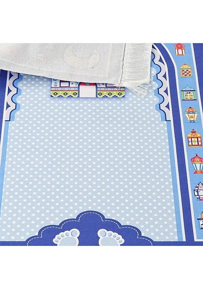 Çocuk Seccadesi Sahra - Mavi 45x82 Cm - 110 Gr - Tesbih Hediyeli Çok Renkli
