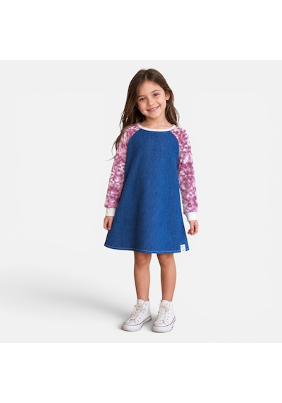 Bebe Raglan Kol Detaylı Denim Elbise Beyaz - Fuşya Bebe Raglan Kol Detaylı Denim Elbise Beyaz - Fuşya