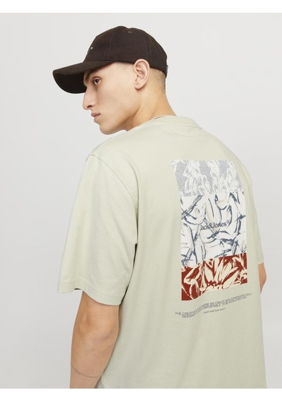 Jack & Jones Erkek Sirt Baskili Bisiklet Yaka Tisört - Split - 12297539 Celadon Tint
