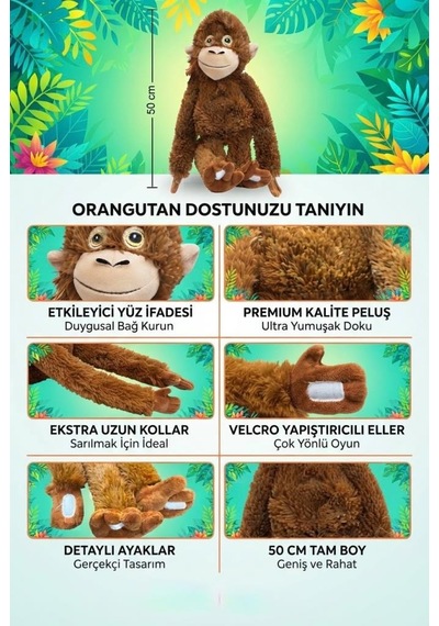 Peluş Punch Maymun 50 Cm Sevimli Konforlu: Peluş Uyku Yastığı Sarılma Arkadaşı Dekoratif Oyuncak Kahverengi