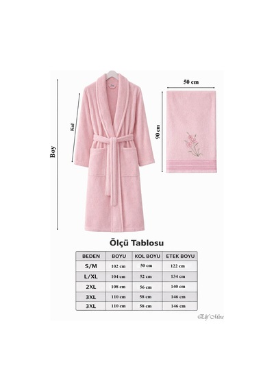 Tek Kişilik Banyo Havlulu Bornoz Seti Pamuklu Bukle Şalyaka Nuvia Pembe