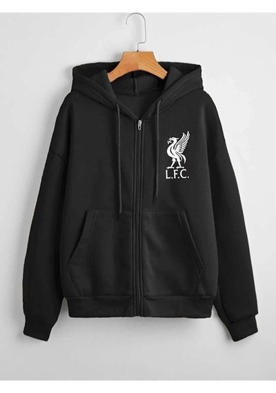 Altamira Unisex Siyah Sırt Baskılı Ince Mevsimlik Kapşonlu Oversize Hırka 001