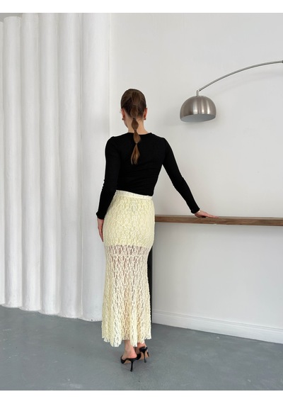 Verymoda Dantel Abiye Etek F1887 Sarı