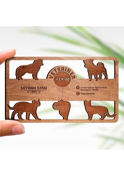 Kişiye Özel Mesleki veteriner Hekim Ahşap Kartvizit (Model 3-1) 5