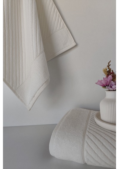 %100 Pamuk Yumuşak Kabartmalı 2'li El Havlusu 50x90 Cm Su Emici Krem Krem Krem