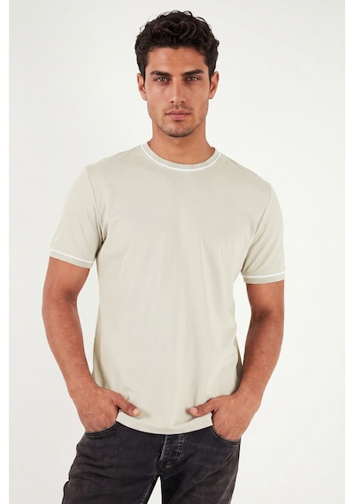 Buratti Pamuklu Bisiklet Yaka Kontrast Şeritli T Shirt Erkek T Shirt 5904034 Taş