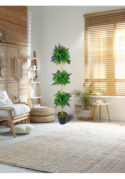 Yapay Ağaç Lavantalı Şimşir Top Siyah Saksılı 115 30cm