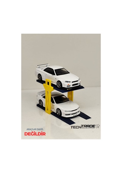 1/64 Ölçek Diorama 2 Araçlık Lift Sarı-lacivert