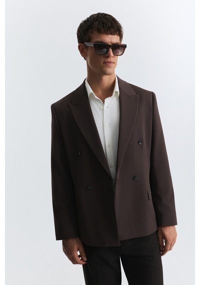 Antioch Relax Fit Kruvaze Erkek Blazer Ceket Koyu Kahve
