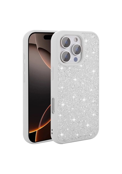 Apple iPhone Uyumlu 16 Pro Max Kılıf Simli Pırlanta Taşlı Kamera Yükseltili Silikon Pazarplus Altın