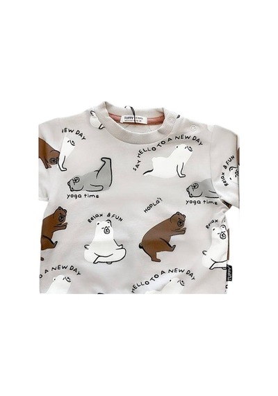 Zekids Erkek Bebek Ayıcık Baskılı Sweatshirt-14647 Taş