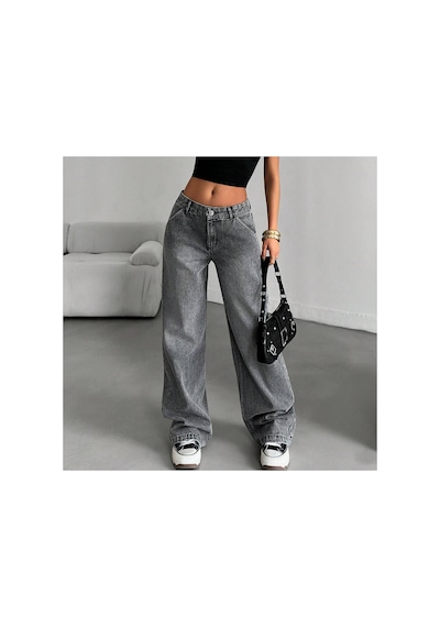 Kene Jeans Ön İşlemli Bol Paça Baggy Jeans Kar Siyah