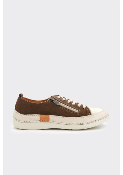 Derinet Günlük Hakiki Deri Kadın Sneaker Vizon Süet Vizon Süet
