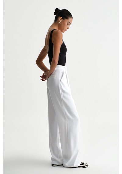 Açelyaokcu Premium Lowry Wide Leg Palazzo Dokuma Pantolon Beyaz