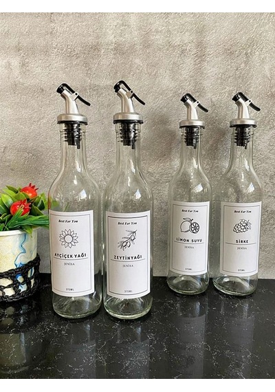 4'lü Cam Yağdanlık Sirkelik Limonluk Beyaz Etiketli Damlatmaz Baş