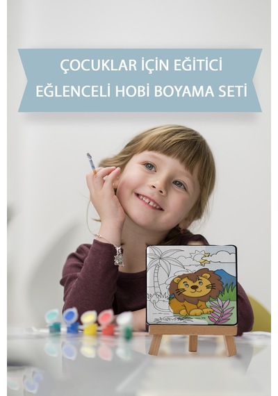Sevimli Aslan Çocuk Eğitici Tuval Boyama Hobi Seti