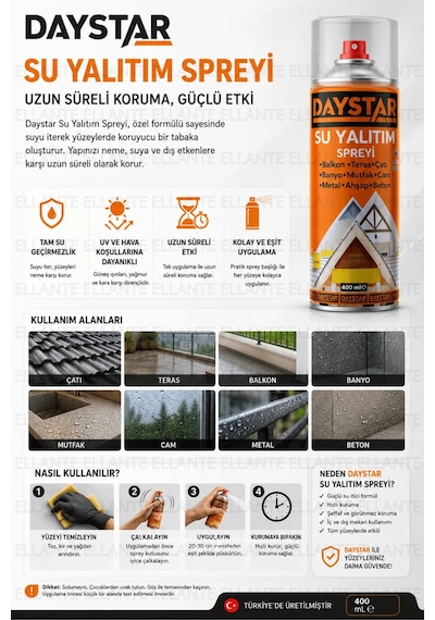 Şeffaf Su Geçirmez Sprey 400 Ml Metal, Ahşap, Beton Uyumlu Su İzolasyon Spreyi