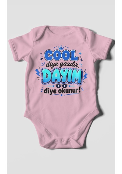 Morivokids Cool Diye Yazılır Dayım Diye Okunur Kısa Kollu Bebek Body %100 Pamuk Koyu Pembe