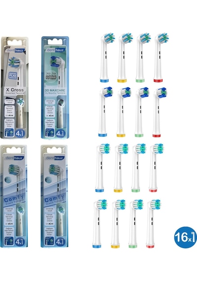 16 Adet Comfy + X Cross + 3d Maxcare Oral-b Uyumlu Yedek Diş Fırçası Başlıkları