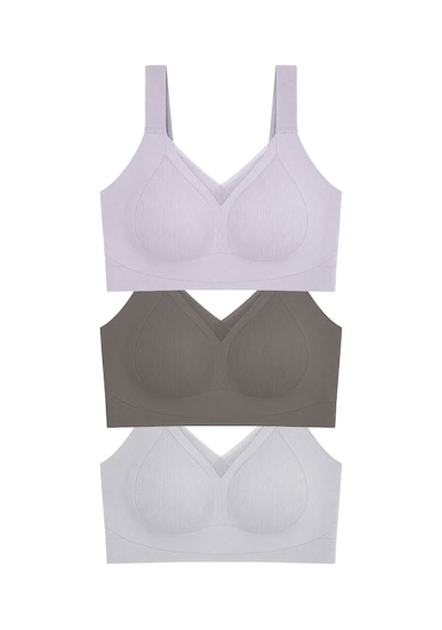 Cottonill Seamless Bra - Elvora Lazer Kesim Rib Dokulu Tül Detaylı Balensiz Kadın Sütyen 3'lü Paket Çok Renkli