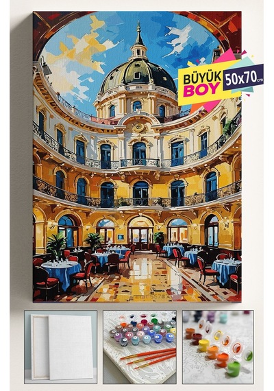 Sayılarla Boyama Seti Numaralı Tuval Fırça Boya Dahil Kasnaklı Set 50x70 Cm - Çiçek Pasajı