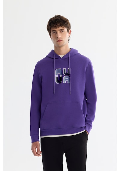 Avva Erkek Mor Kapüşonlu Pamuklu Baskılı Elastan Regular Fit Sweatshirt A42y1324