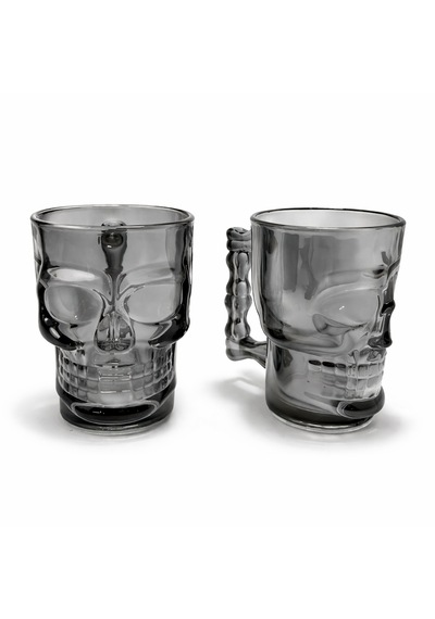 2 Li Cam Kurukafa Kupa Bardak Seti Gotik Tasarım Şeffaf Skull Kupa