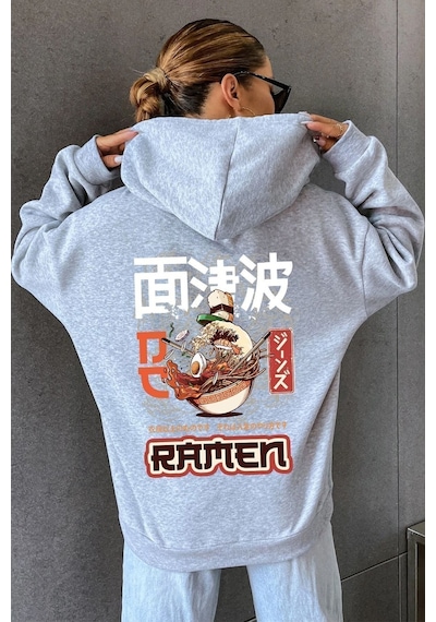 Uyguntarz Unisex Ramen Baskılı Sweatshirt Gri