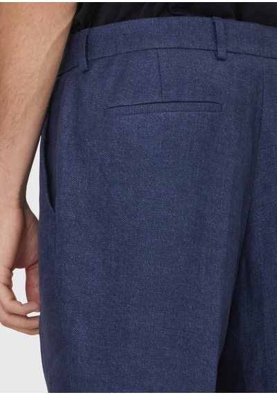 Ramsey Açık Lacivert Dokuma Comfort Fit Casual %100 Keten Pantolon