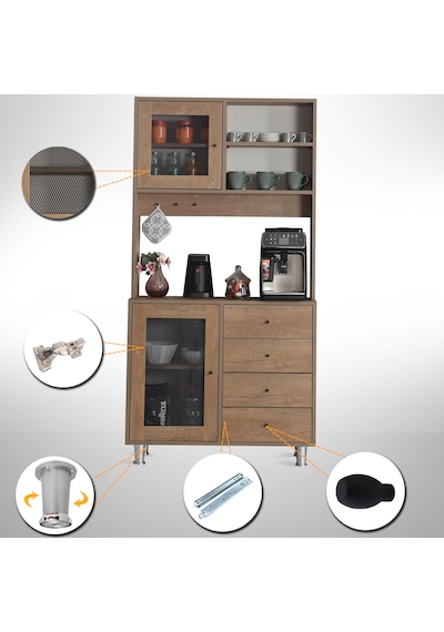 Pasific Home Grano Kahve Köşesi Çok Amaçlı Kiler Dolabı, 96 cm, Koyu Meşe